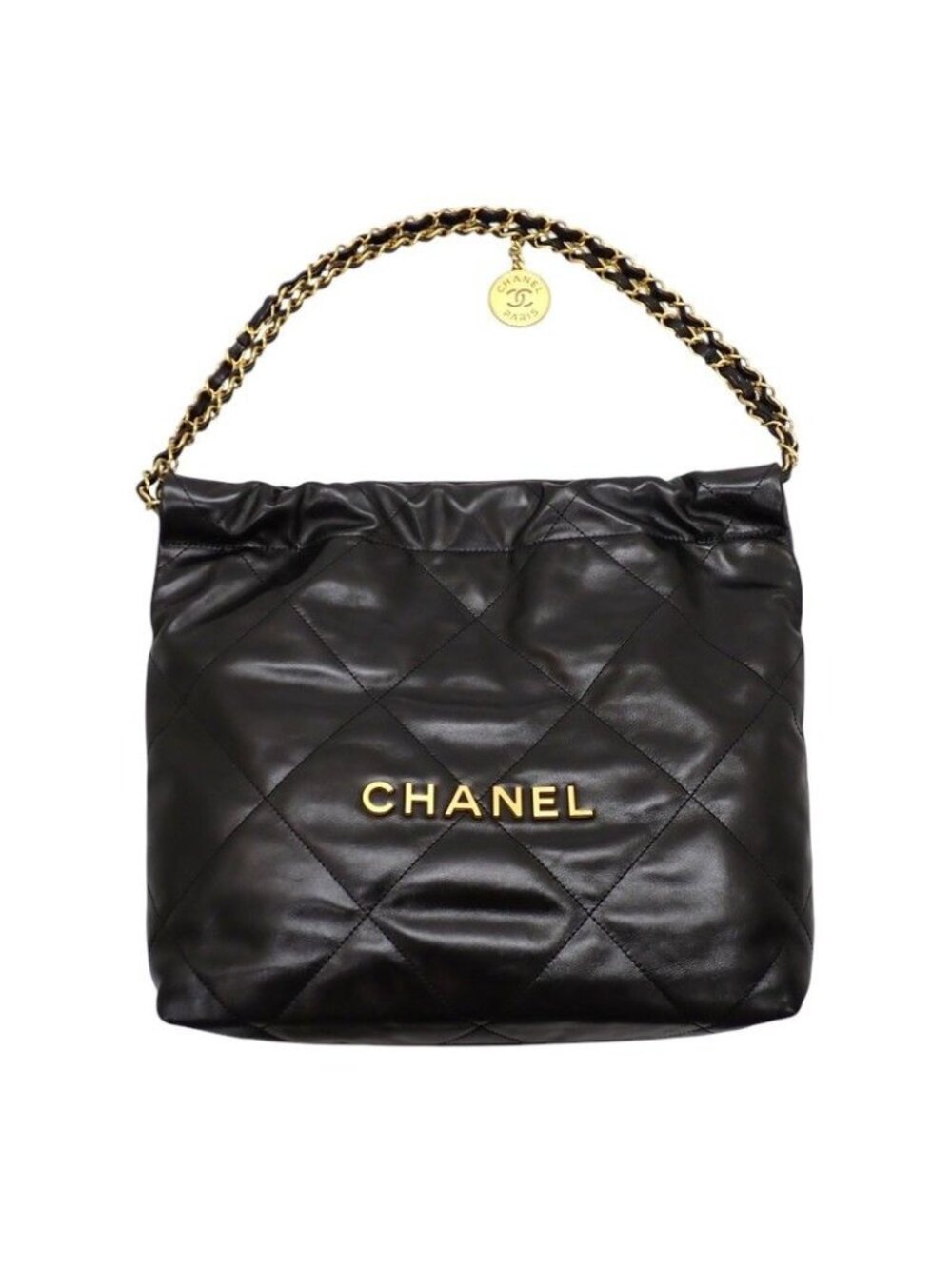Chanel 22 Small Handbag Shiny Calfskin Black Gold